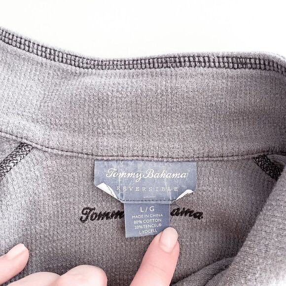 Tommy Bahama Mens Reversible Sweater Quarter Zip Mock Neck Long Sleeve Gray L - Picture 3 of 7